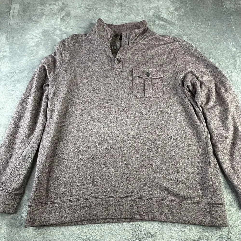 Banana Republic‎ Sweater Mens XL Burgundy Heather Mock Neck Button Henley Pocket